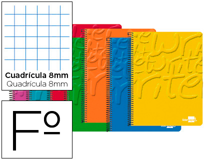 CUADERNO ESPIRAL LIDERPAPEL FOLIO WRITE TAPA BLANDA 80H 60 GR CUADRO 8MM CON MARGEN COLORES SURTIDOS