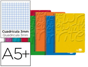 CUADERNO ESPIRAL LIDERPAPEL CUARTO WRITE TAPA BLANDA 80H 60 GR CUADRO 3MM CONMARGEN COLORES SURTIDOS