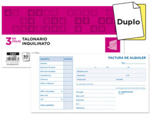 TALONARIO LIDERPAPEL INQUILINATO 3/Fº ORIGINAL Y COPIA T207 CON CODICIONES E I.V.A.