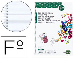 BLOC MUSICA LIDERPAPEL PENTAGRAMA 3MM FOLIO 20 HOJAS 100G/M2