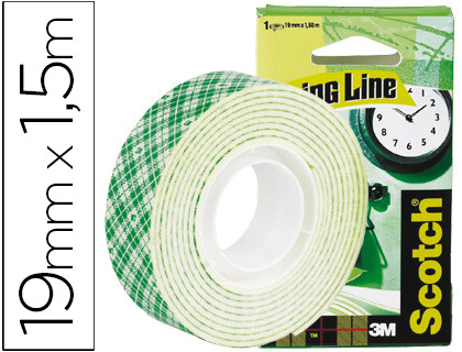 SOPORTE ADHESIVO CINTAS SCOTCH DOBLE CARA -ROLLO BLANCO 19 MM X 1.5 MT