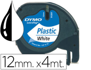 CINTA DYMO 12MMX4MT -NEGRO/BLANCO PERLA PARA MAQUINA LETRATAG 91201