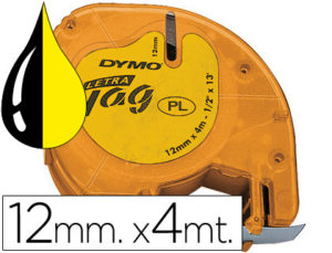 CINTA DYMO 12MMX4MT -NEGRO/HIPERAMARILLO PARA MAQUINA LETRATAG
