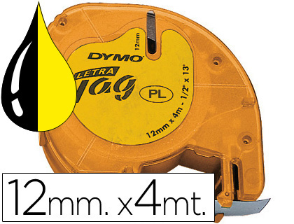 CINTA DYMO 12MMX4MT -NEGRO/HIPERAMARILLO PARA MAQUINA LETRATAG