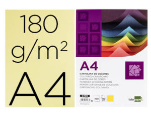 CARTULINA LIDERPAPEL A4 180G/M2 AMARILLO PAQUETE DE 100