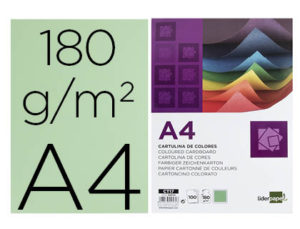 CARTULINA LIDERPAPEL A4 180G/M2 VERDE PAQUETE DE 100