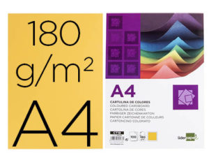 CARTULINA LIDERPAPEL A4 180G/M2 ORO PAQUETE DE 100