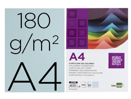 CARTULINA LIDERPAPEL A4 180G/M2 CELESTE PAQUETE DE 100