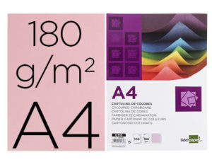 CARTULINA LIDERPAPEL A4 180G/M2 ROSA PAQUETE DE 100