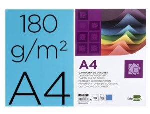 CARTULINA LIDERPAPEL A4 180G/M2 AZUL PAQUETE DE 100