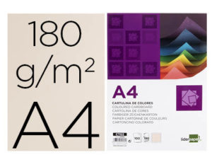 CARTULINA LIDERPAPEL A4 180G/M2 CREMA PAQUETE DE 100