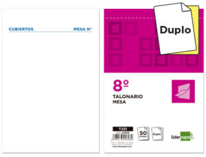 TALONARIO LIDERPAPEL CAMARERO 8º ORIGINAL Y COPIA T231 PAPEL AUTOCOPIANTE