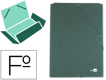 CARPETA LIDERPAPEL GOMAS FOLIO 3 SOLAPAS CARTON FORRADO VERDE