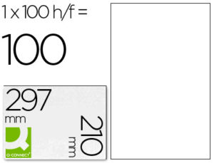 ETIQUETA ADHESIVA Q-CONNECT KF10664 TAMAÑO 210X297 MM FOTOCOPIADORA LASER INK-JET CAJA CON 100 HOJAS DIN A4