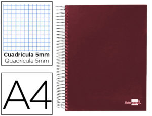 CUADERNO ESPIRAL LIDERPAPEL A4 MICRO PAPERCOAT TAPA FORRAD140H 75G CUADRO 5MM 5 BANDAS 4TALADROS. ROJO