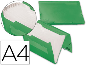 CARPETA LIDERPAPEL CLASIFICADOR FUELLE 32183 POLIPROPILENO DIN A4 VERDE SERIE FROSTY 13 DEPARTAMENTOS