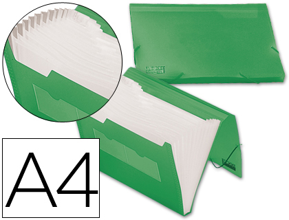 CARPETA LIDERPAPEL CLASIFICADOR FUELLE 32183 POLIPROPILENO DIN A4 VERDE SERIE FROSTY 13 DEPARTAMENTOS