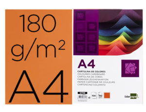 CARTULINA LIDERPAPEL A4 180G/M2 NARANJA FUERTE PAQUETE DE 100