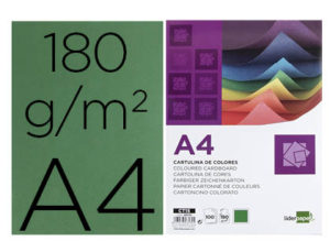 CARTULINA LIDERPAPEL A4 180G/M2 VERDE ABETO PAQUETE DE 100