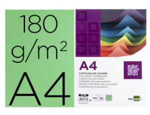 CARTULINA LIDERPAPEL A4 180G/M2 VERDE BILLAR PAQUETE DE 100