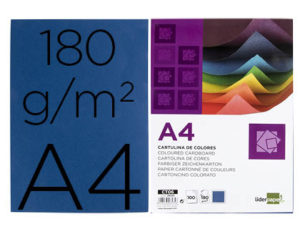 CARTULINA LIDERPAPEL A4 180G/M2 AZUL ULTRAMAR PAQUETE DE 100