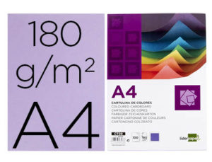 CARTULINA LIDERPAPEL A4 180G/M2 LILA PAQUETE DE 100