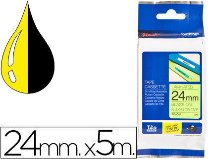 CINTA BROTHER TZE-C51 AMARILLO FLUORESCENTE-NEGRO 24MM LONGITUD 5 MT