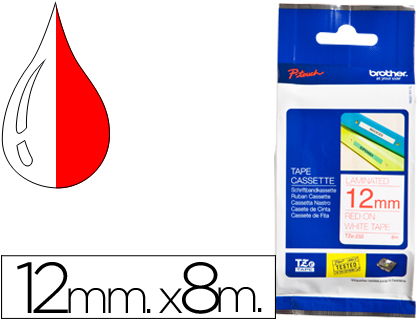 CINTA BROTHER TZE-232 BLANCO-ROJO 12 MM LONGITUD 8 MT