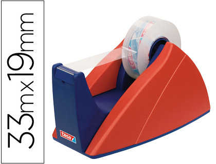 PORTARROLLO SOBREMESA TESA ROJO-AZUL CON CUCHILLA DE CORTE RECTO PARA CINTAS DE HASTA 33 M X 19 MM