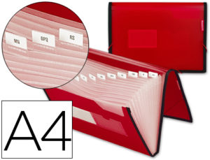 CARPETA LIDERPAPEL CLASIFICADOR FUELLE 32450 POLIPROPILENO DIN A4 ROJA CON RIBETE NEGRO 13 DEPARTAMENTOS