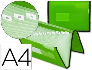 CARPETA LIDERPAPEL CLASIFICADOR FUELLE 32453 POLIPROPILENO DIN A4 VERDE CONRIBETE NEGRO 13 DEPARTAMENTOS