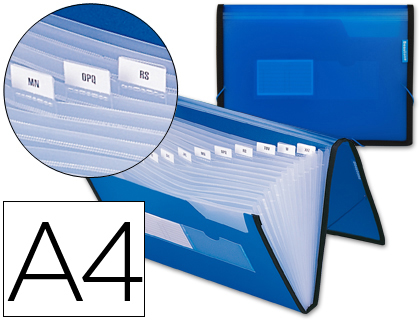 CARPETA LIDERPAPEL CLASIFICADOR FUELLE 32452 POLIPROPILENO DIN A4 AZUL CON RIBETE NEGRO 13 DEPARTAMENTOS