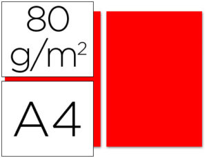 PAPEL COLOR LIDERPAPEL A4 80G/M2 ROJO PAQUETE DE 100