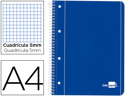 CUADERNO ESPIRAL LIDERPAPEL A4 MICRO SERIE AZUL TAPA BLANDA 80H 80 GR CUADRO5MM CON MARGEN 4 TALADROS AZUL