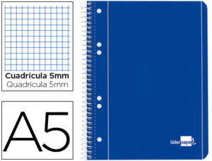 CUADERNO ESPIRAL LIDERPAPEL A5 MICRO SERIE AZUL TAPA BLANDA 80H 80 GR CUADRO5MM 6 TALADROS AZUL