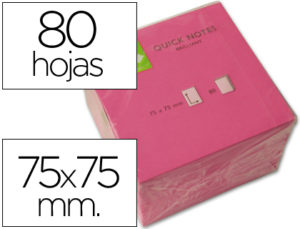 BLOC DE NOTAS ADHESIVAS QUITA Y PON Q-CONNECT 76X76 MM ROSA NEON 80 HOJAS