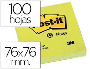 BLOC DE NOTAS ADHESIVAS QUITA Y PON POST-IT 76X76 MM PAPEL RECICLADO AMARILLO