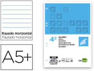 RECAMBIO LIDERPAPEL CUARTO 100 HOJAS 60G/M2 HORIZONTAL CON MARGEN 6 TALADROS