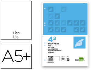 RECAMBIO LIDERPAPEL CUARTO 100 HOJAS 60G/M2 LISO SIN MARGEN 6 TALADROS