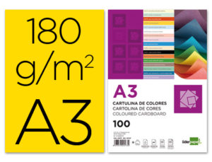 CARTULINA LIDERPAPEL A3 180G/M2 AMARILLO PAQUETE DE 100
