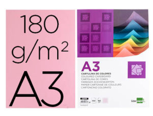 CARTULINA LIDERPAPEL A3 180G/M2 ROSA PAQUETE DE 100