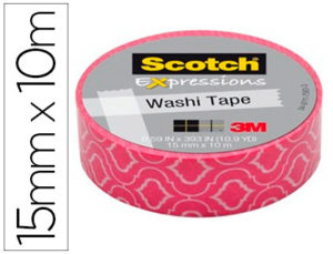 CINTA ADHESIVA SCOTCH WASHI TAPES PAPEL DE ARROZ FANTASIA ROSA GEOMETRICO 10 MT X 15 MM