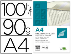 PAPEL VERJURADO LIDERPAPEL A4 90G/M2 BLANCO PAQUETE DE 100