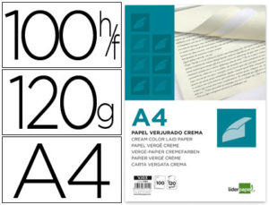 PAPEL VERJURADO LIDERPAPEL A4 120G/M2 CREMA PAQUETE DE 100