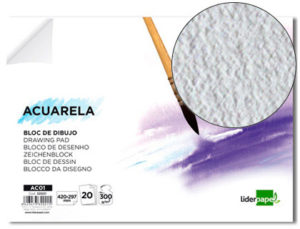 BLOC DIBUJO LIDERPAPEL ACUARELA ENCOLADO 297X420MM 20 HOJAS 300G M2 SIN RECUADRO