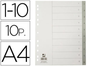 SEPARADOR NUMERICO Q-CONNECT PLASTICO 1-10 JUEGO DE 10 SEPARADORES DIN A4 -MULTITALADRO