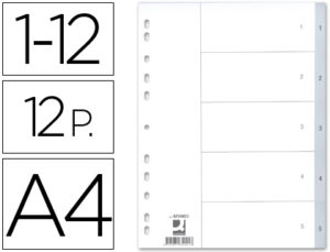 SEPARADOR NUMERICO Q-CONNECT PLASTICO 1-12 JUEGO DE 12 SEPARADORES DIN A4 -MULTITALADRO
