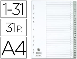 SEPARADOR NUMERICO Q-CONNECT PLASTICO 1-31 JUEGO DE 31 SEPARADORES DIN A4 -MULTITALADRO