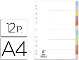 SEPARADOR Q-CONNECT CARTULINA JUEGO DE 12 SEPARADORES DIN A4-MULTITALADRO