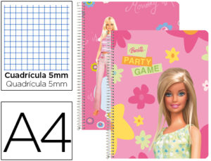 CUADERNO ESPIRAL LIDERPAPEL MICROPERFORADO A4 80H CUADRO 5MM 4 COLORES BARBIE TAPA PLASTICO 60 GR